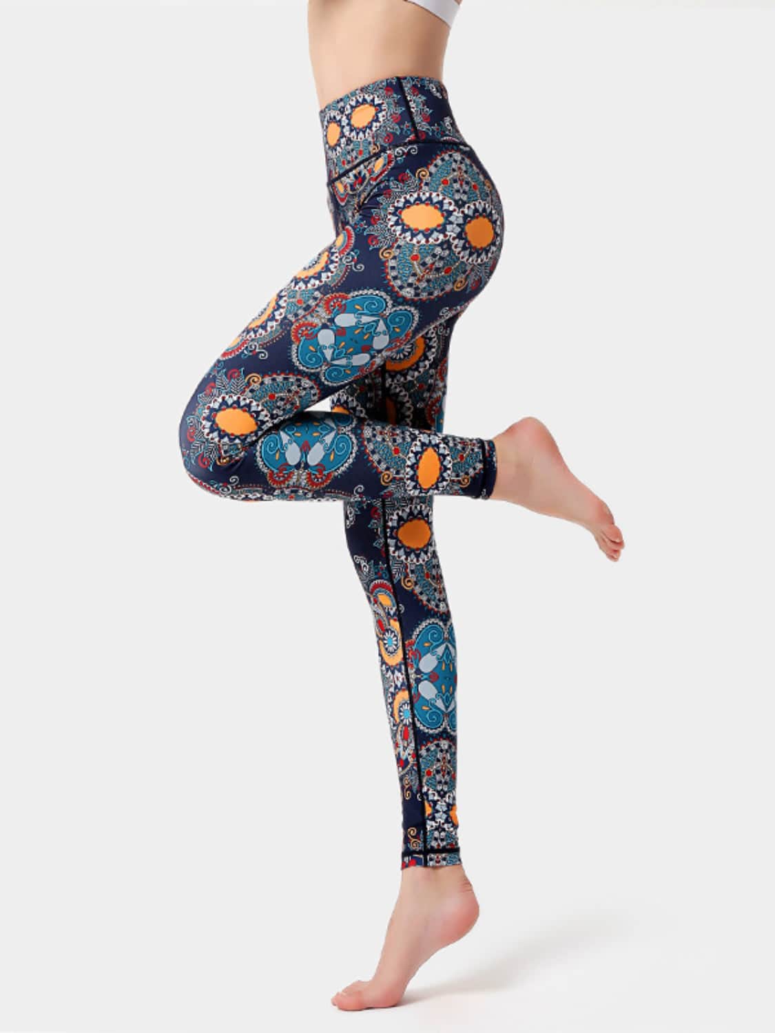 Printed High Waist Active Leggings Orange / XL