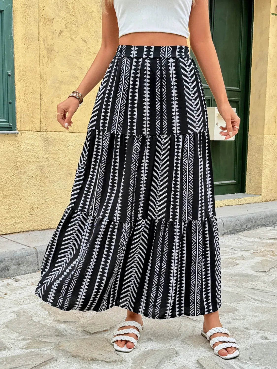 Printed High Waist Skirt Black / S