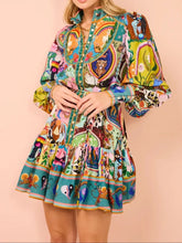 Printed Long Sleeve Mini Dress with Belt Multicolor / S