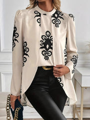 Printed Long Sleeve Oversize Blouse