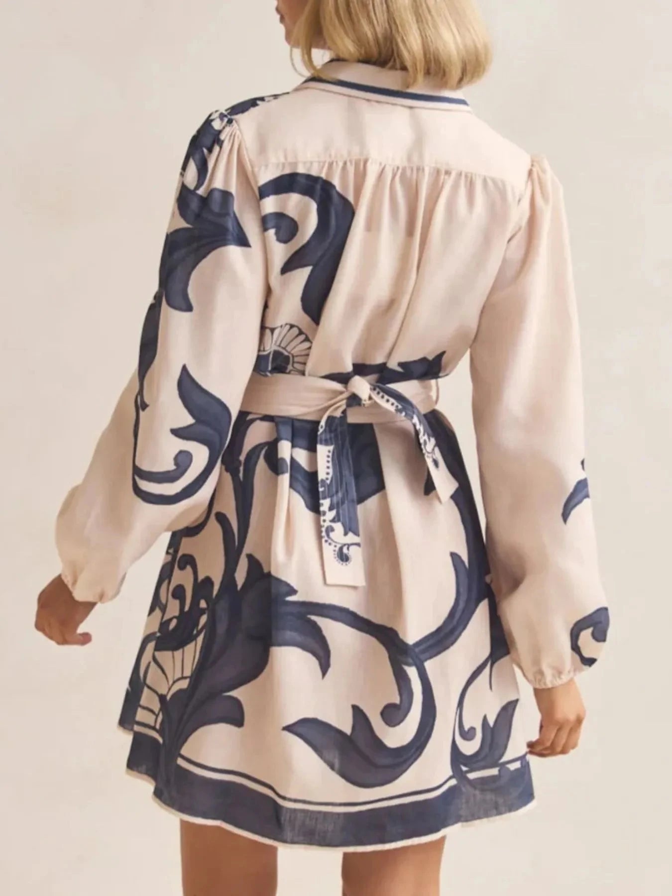 Printed Long Sleeve Shirt Dress
