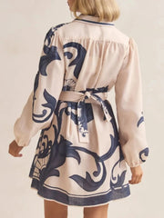 Printed Long Sleeve Shirt Dress