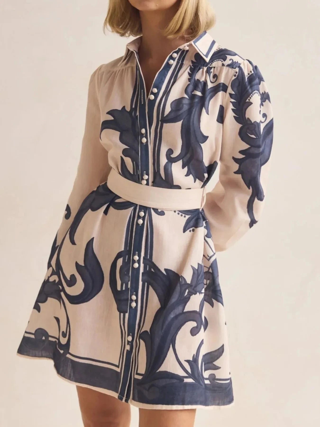 Printed Long Sleeve Shirt Dress