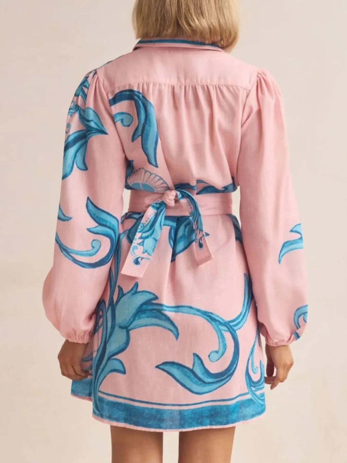 Printed Long Sleeve Shirt Dress