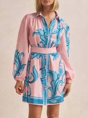 Printed Long Sleeve Shirt Dress