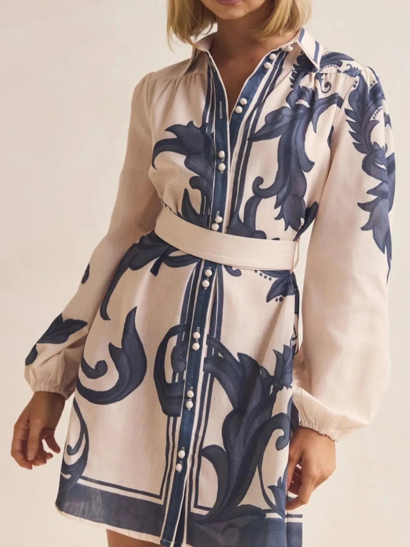 Printed Long Sleeve Shirt Dress