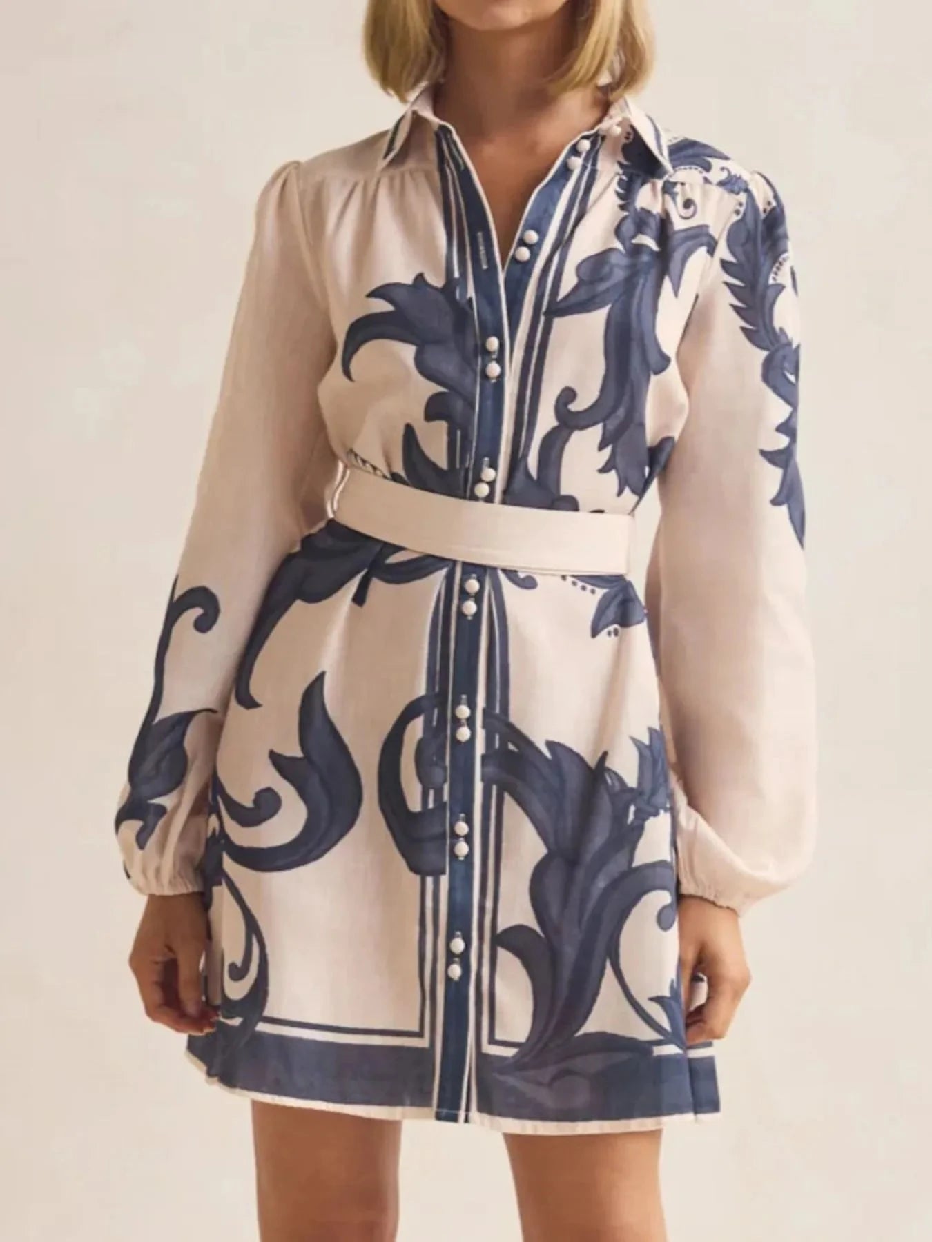 Printed Long Sleeve Shirt Dress