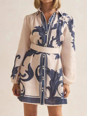 Printed Long Sleeve Shirt Dress