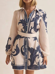 Printed Long Sleeve Shirt Dress
