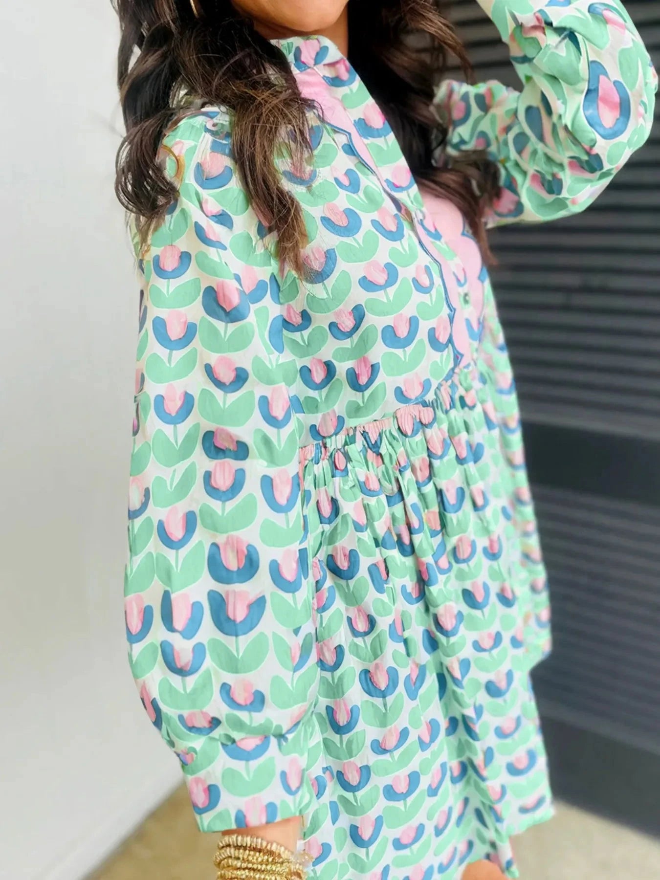 Printed Long Sleeve Shirt Dress