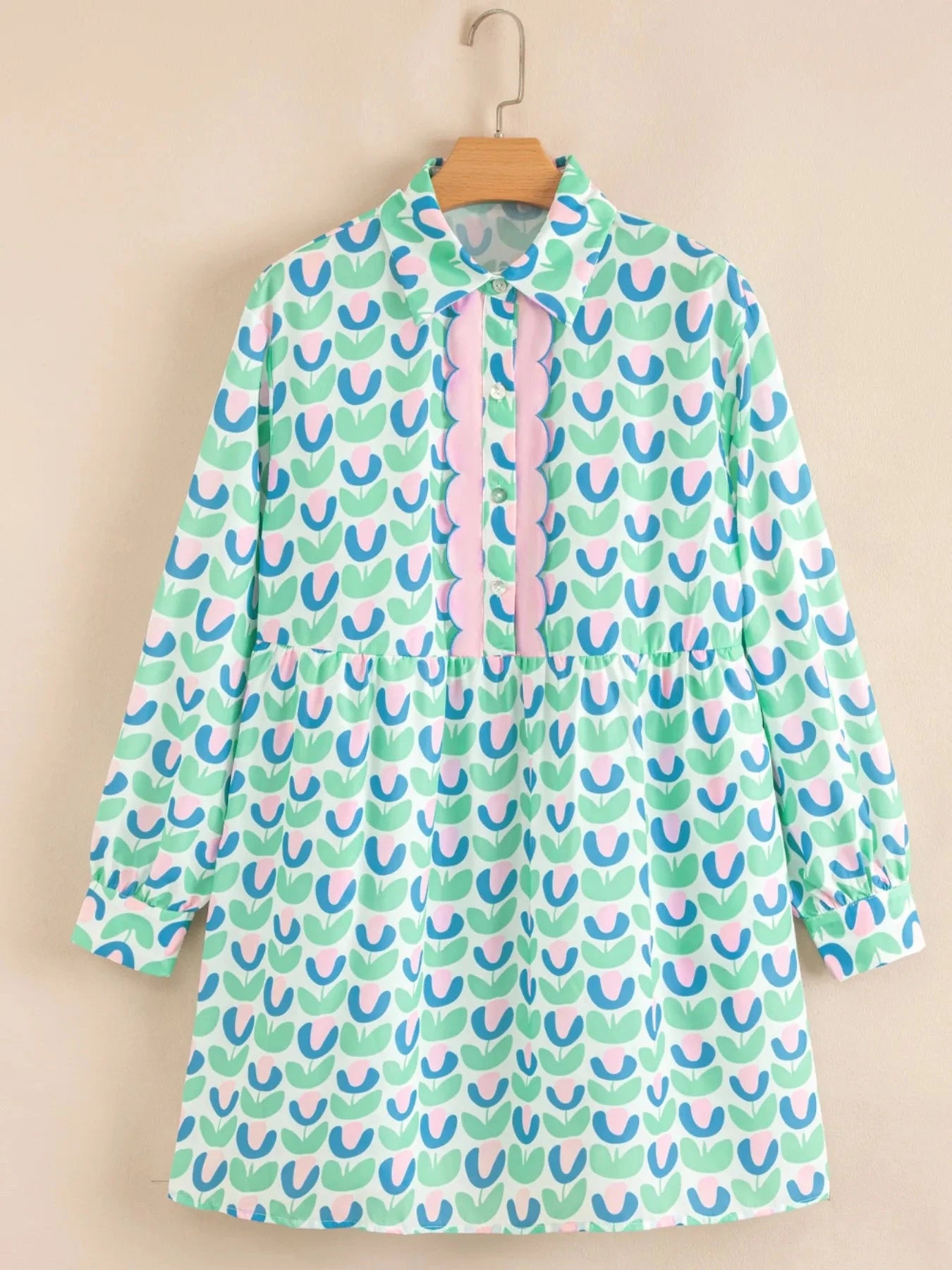 Printed Long Sleeve Shirt Dress