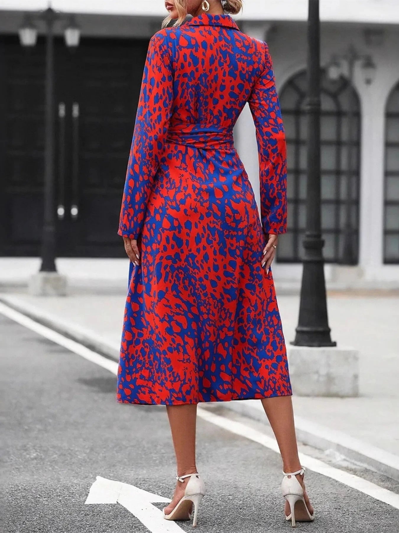Printed Long Sleeve Shirt Dress