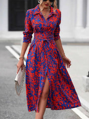 Printed Long Sleeve Shirt Dress