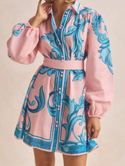 Printed Long Sleeve Shirt Dress Blush Pink / S