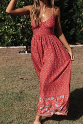 Printed Maxi Cami Dress Deep Red / XL