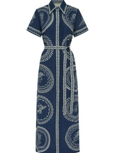 Printed Maxi Shirt Dress with Belt Blue / S