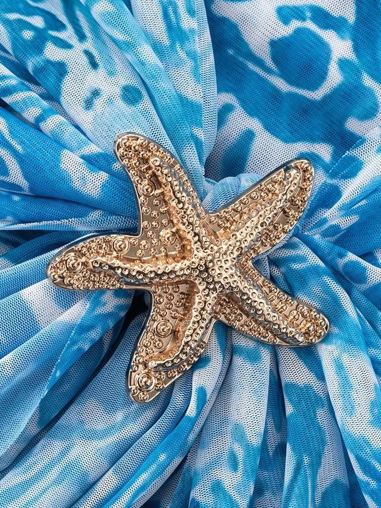 Printed Mock Neck Long Sleeve Mini Dress