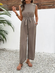Printed Mock Neck Sleeveless Jumpsuit