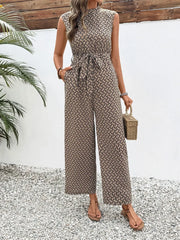 Printed Mock Neck Sleeveless Jumpsuit