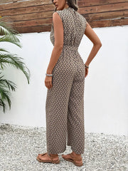 Printed Mock Neck Sleeveless Jumpsuit
