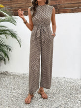Printed Mock Neck Sleeveless Jumpsuit Camel / S
