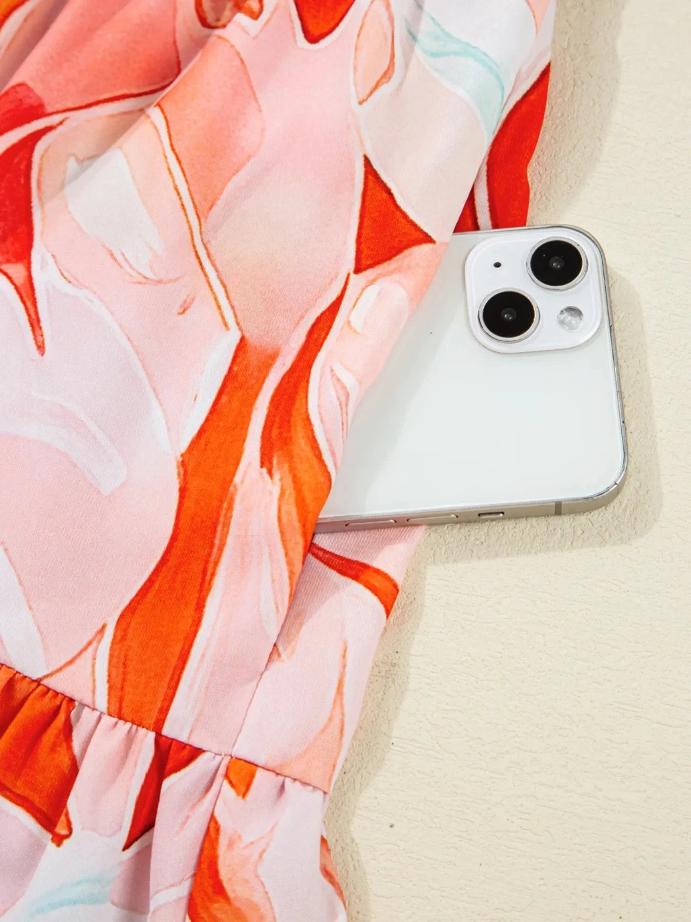 Printed Notched Long Sleeve Dress