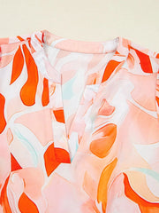 Printed Notched Long Sleeve Dress