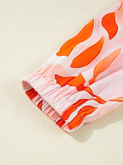 Printed Notched Long Sleeve Dress