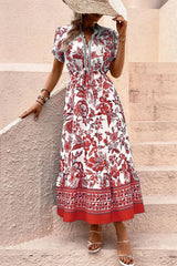 Printed Notched Short Sleeve Dress