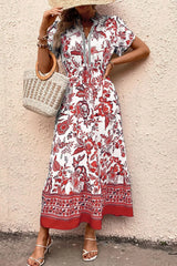 Printed Notched Short Sleeve Dress