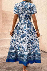 Printed Notched Short Sleeve Dress
