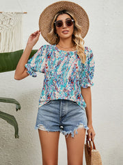 Printed Puff Sleeve Casual Blouse