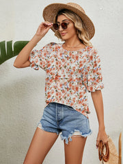 Printed Puff Sleeve Casual Blouse