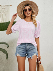 Printed Puff Sleeve Casual Blouse