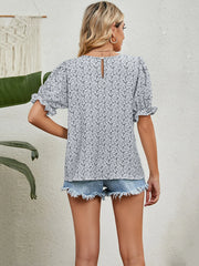 Printed Puff Sleeve Casual Blouse