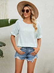 Printed Puff Sleeve Casual Blouse