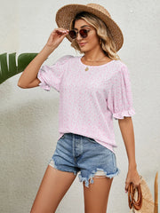 Printed Puff Sleeve Casual Blouse