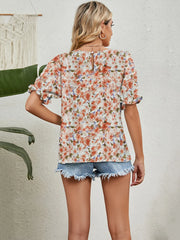 Printed Puff Sleeve Casual Blouse