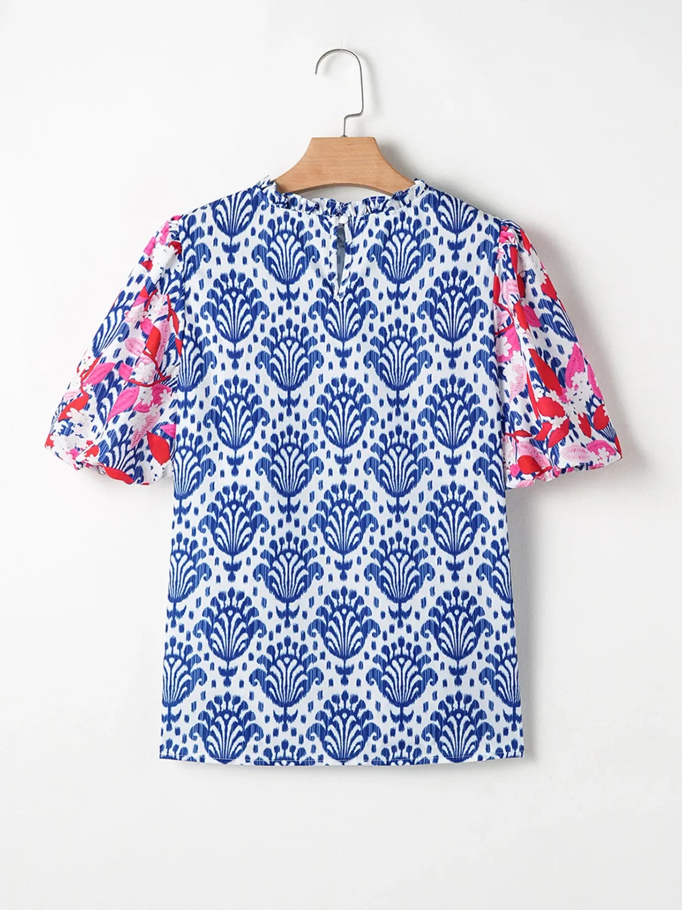 Printed Puff Sleeve Frilled Neck Blouse