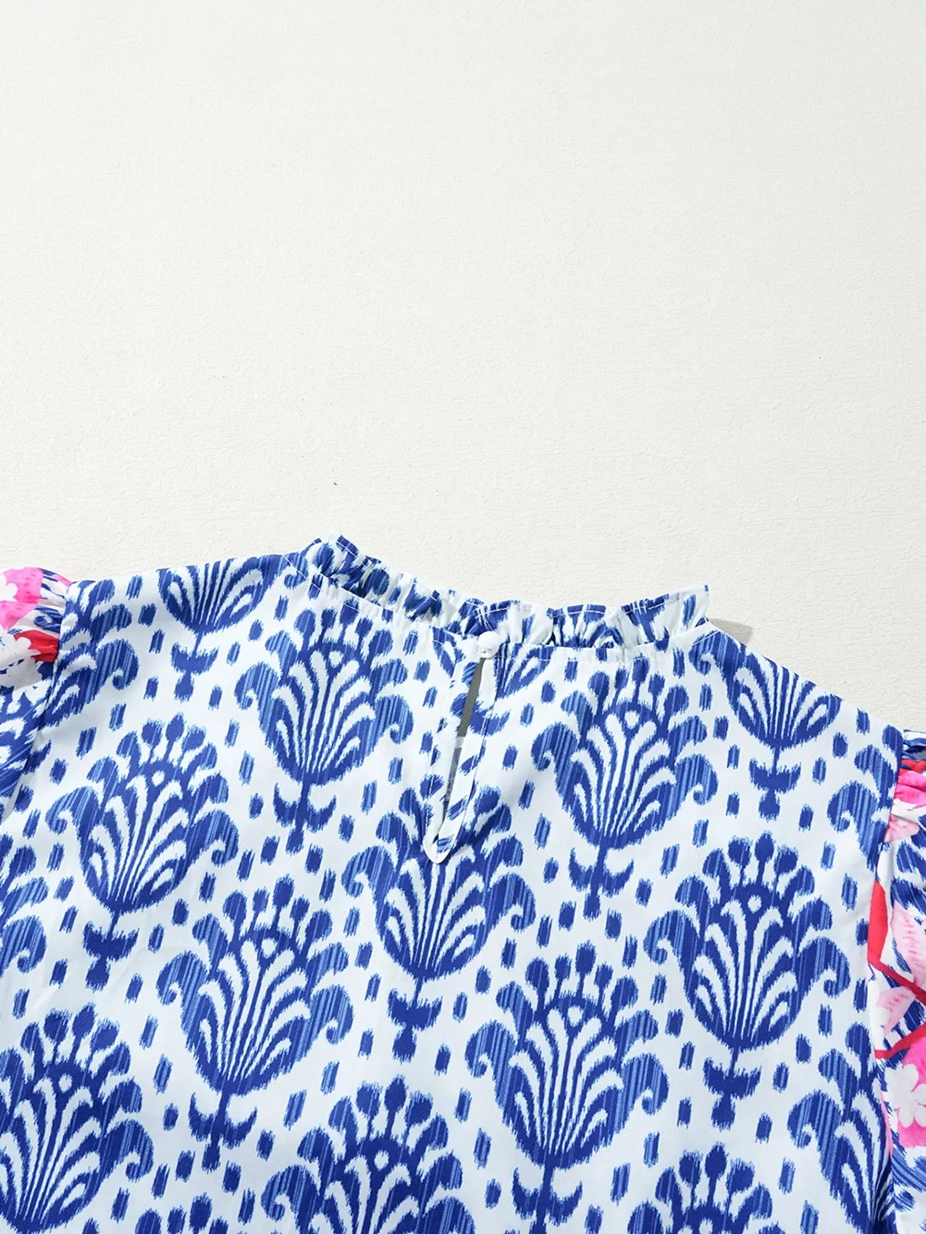 Printed Puff Sleeve Frilled Neck Blouse