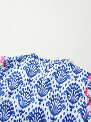 Printed Puff Sleeve Frilled Neck Blouse