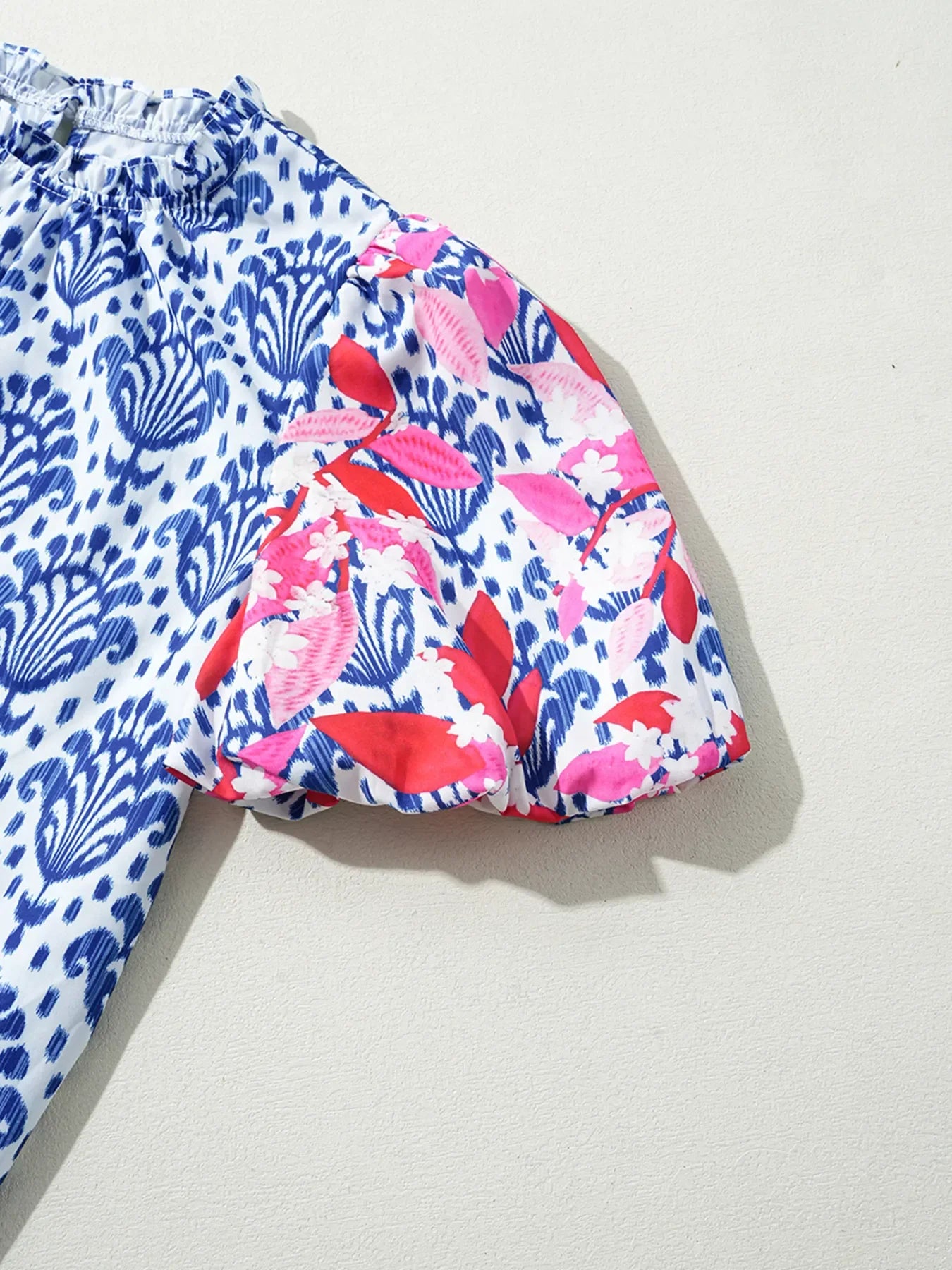 Printed Puff Sleeve Frilled Neck Blouse