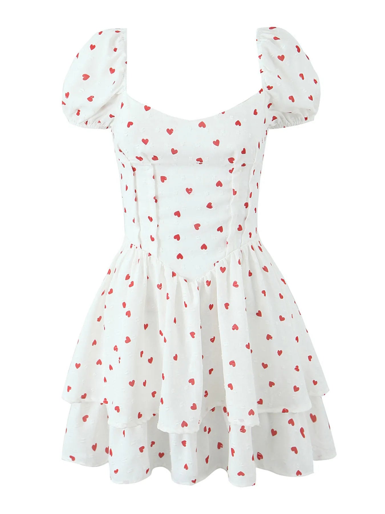 Printed Puff Sleeve Layered Dress