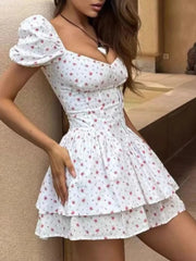 Printed Puff Sleeve Layered Dress