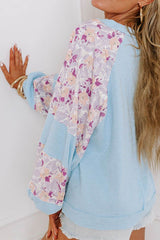Printed Round Neck Balloon Sleeve Sweatshirt