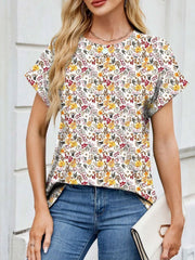 Printed Round Neck Short Sleeve Top