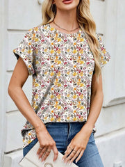 Printed Round Neck Short Sleeve Top Floral / XXL