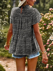 Printed Ruffle Sleeve Babydoll Blouse