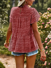 Printed Ruffle Sleeve Babydoll Blouse