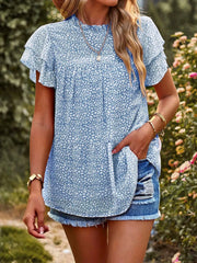 Printed Ruffle Sleeve Babydoll Blouse